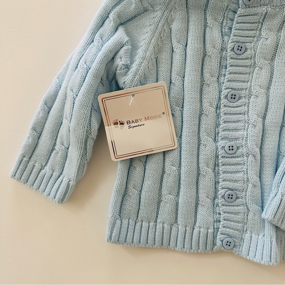 Baby Mode Boy 6-9 Months Blue Cardigan Hat Hanger Set - Picture 7 of 7